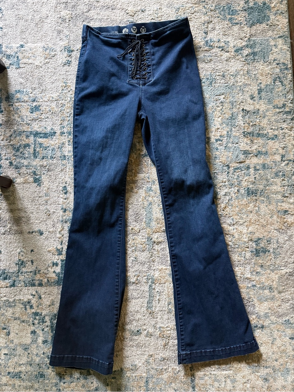 Bershka Dark Blue Lace-Up Flare Jeans